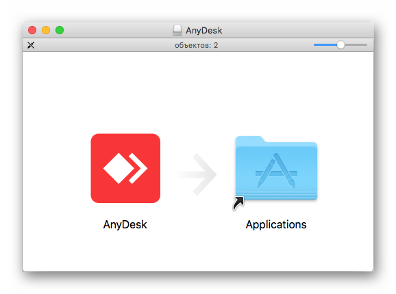 Окно установки AnyDesk для Mac OS